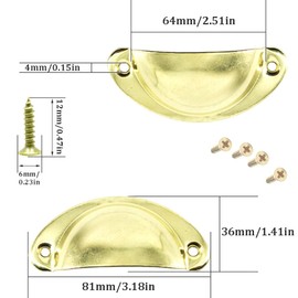 CEEYSEE 12Pcs Cup Handles for Drawers 81 X 35mm Shell Pull Handles Vintage Antique Drawer Semicircle Handle Furniture Door Knobs Handles with Screws (KLSJ/Gold)