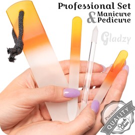 Juego de Limas de Cristal Checo para Uñas - Lima de Callos, Empujador de Cutículas de Precisión, Doble Superficie de Granos Diferentes, Manicura y Pedicura, Cuidado de las Uñas y Nail Art Profesional