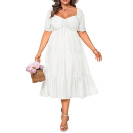 Talisea Plus Size White Dress Summer Graduation Bridal Shower A Line Short Sleeve Cute Casual Milkmaid Flowy Midi Dress 2025