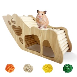 Guinea Pig Hideout Sturdy Wooden Hamster Hideout Guinea Pig House with Climbing Ladder for Dwarf Gerbils and Mouse Mice Rat Other Small Animals Etc (Labyrinth Tunnel)