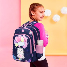 Jumpopack Unicorn Backpack Cat Backpacks for Girls Kids School Backpacks for Elementary Girls Backpack with Lunch Box Lightweight Water Resistance School Bag Bookbag,Unicorn Cat Print
