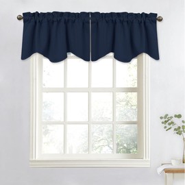 NICETOWN Scalloped Valance Curtain for Bedroom - Thermal Insulated Light Reducing Window Treatment Tier for Bathroom/Bay Window (Navy, Single Panel, W52 x L18)