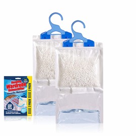 Wardrobe Dehumidifier Hanging Bags Heavy Duty Absorbing Interior Dehumidifier Cupboard Moisture Trap Ideal To Stop Damp Mould Mildew Condensation Home Kitchen Garage Bedroom Caravan Dehumidifier (2pc)