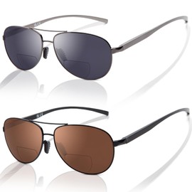 LianSan 2 Packs Premium Aviator Bifocal Reading Sunglasses for Men Women Retro Top Clear Sun Readers UV Protection(Multicolor,2.25x)
