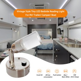 12V LED Reading Lights with USB Charger RV Interior Bedside Spot Light with Switch Wall Mount for RV Boat Trailer Blue and 3000K Warm White Lighting 100 Lumen Nickel Finished, Pack of 2