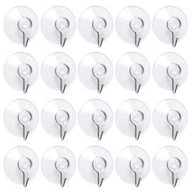 Annefly Suction Cup Hooks 40mm Transparent Sucker Hooks for Kitchen Bathroom Door Ceiling Detachable Reusable Suction Hooks No Scratch Waterproof (20pcs)