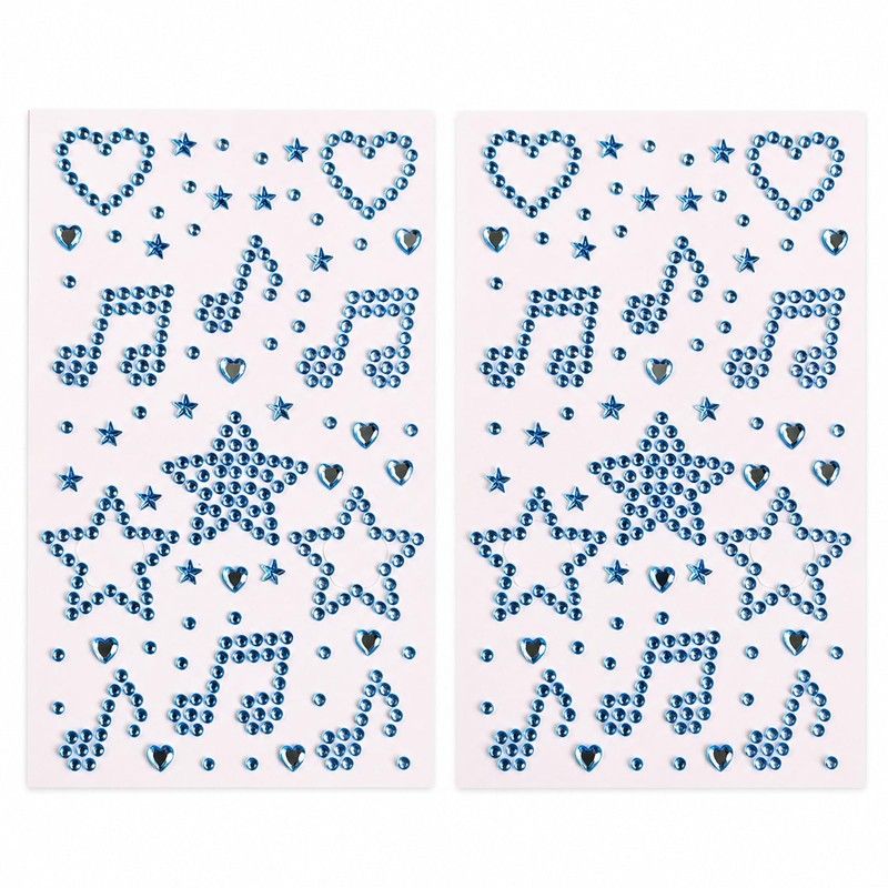Blue Face Gems Stickers Face Jewels with Star Heart Music