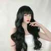Long Curly Wavy Wig with Bangs Women Fashionable Synthetic Heat