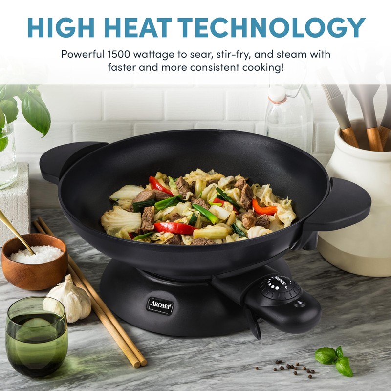 Aroma Housewares AEW-307 Electric Wok, 5 Qt, Black.