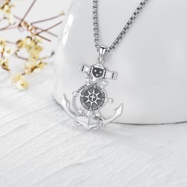 LOOVE Anchor Compass Necklace for Men Sterling Silver Viking Anchor Necklace for Men Graduation Gift Necklace Compass Pendant for Women Anchor Jewelry