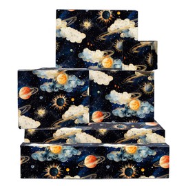CENTRAL 23 Outer Space Wrapping Paper - 6 Sheets Of Birthday Gift Wrap With Tags - Sun Moon Star Planet - Galaxy Wrapping Paper For Men Women Kids - Comes With Stickers
