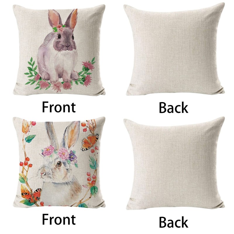 Pack of 4 Easter Cushion Covers, Easter Bunny Element Styles,
