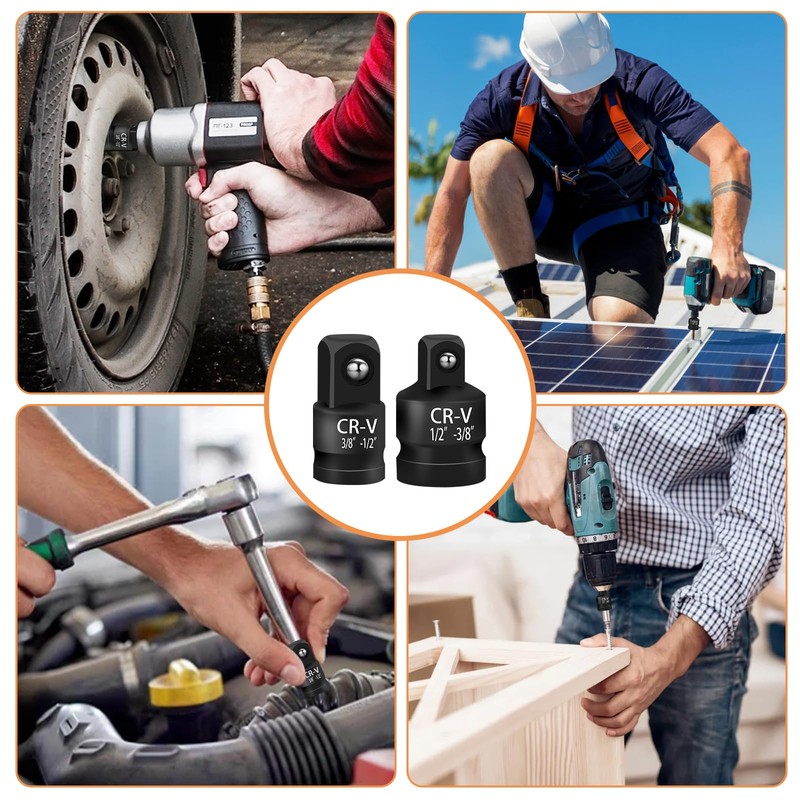 2PCS Impact Socket Adapter Set, Alloy Steel 1/2" Female to