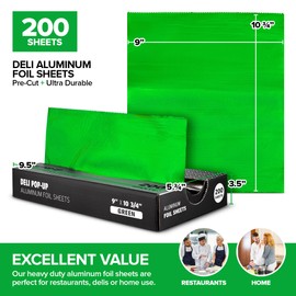 200 Count 9 Inch Green Pre Cut Aluminum Pop Up Sheets for Restaurant Disposable Food Wrap for Burrito Hot Dog or Sandwich Stock Your Home