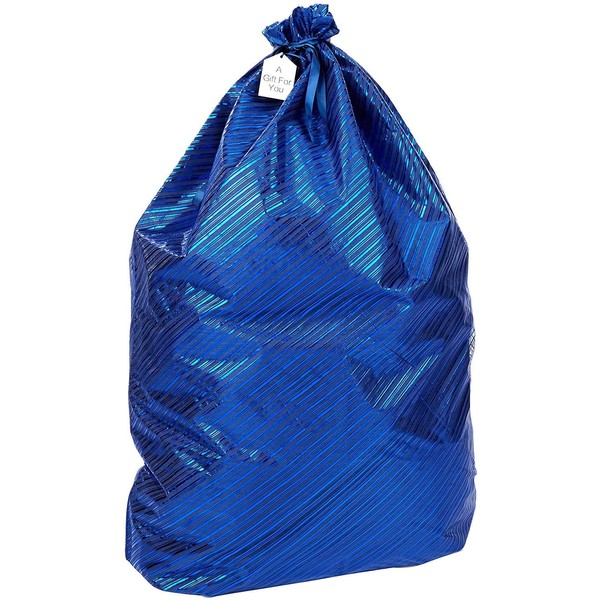 K-Kraft Jumbo Gift Wrap Bag, Hanukkah, Valentine's, Christmas, Birthday (Festive Blue Stripes, 26 x 35.5 inches)