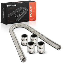 A-Premium 48" Universal Flexible Radiator Hose - Stainless Steel Water Hoses Adapter Coolant Hose Kit - with 4Pcs Polished Aluminum Caps (8 Clamps) Silver