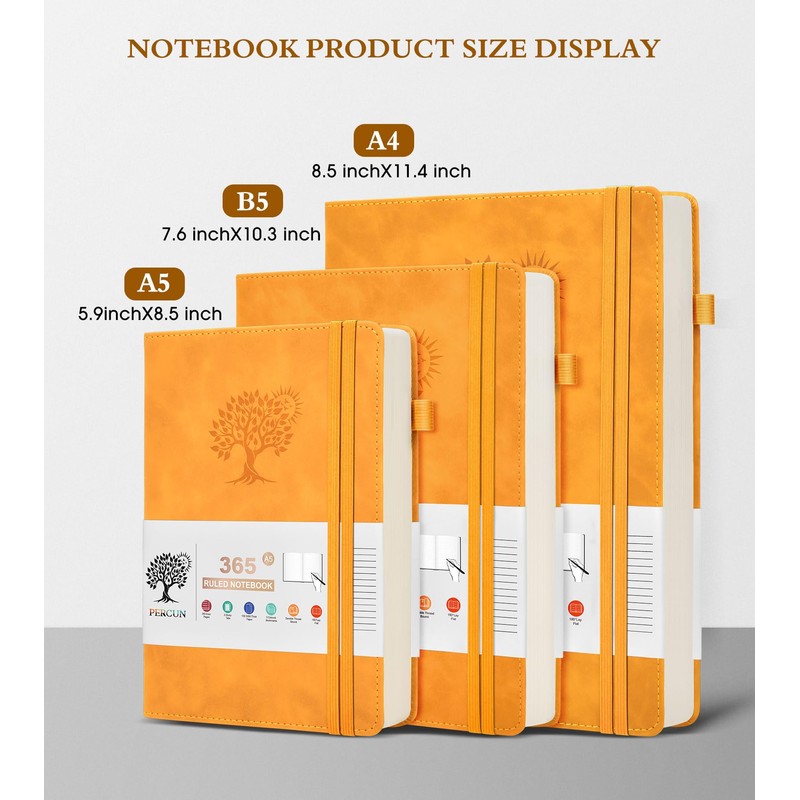 PERCUN A4 Lined Journal Notebook，365 Page Large Leather Journals for