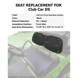 SCITOO Front Seat Backrest Assembly for Club Car DS 2000.5-up Golf Cart, Factory Style Replacement Cushions, Black