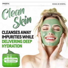 Immortal NYC Immortal NYC Aloe Vera & Mint Purifier Clay Mask C Face Mask for Matte Look Skin, Oil Control, Deep Cleansing & Refreshing Skincare. Great Gifts For Women & Men C 10 oz