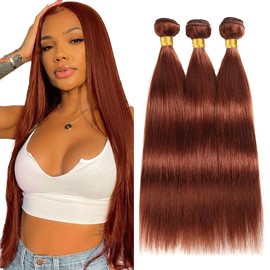 Fridnae Hair Reddish Brown Bundles Color 33 Straight Human Hair Bundle 8A Garde Color 33 Auburn Brown 3 Bundles 28 30 32 Inch Copper Straight Bundle 300G