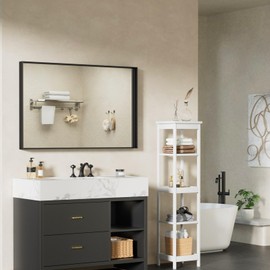 Dimelax 48”x 30” Black Bathroom Mirrors for Over Sink,Large Wall Mounted Rectangular Mirror, Metal Framed, Tempered Glass, Black Bathroom Vanity Mirror, Horizontal/Vertical