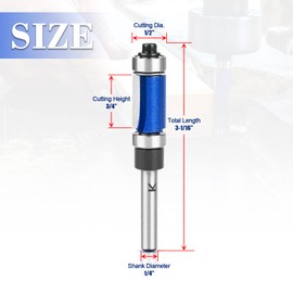 NICAVKIT Top and Bottom Bearing Flush Trim Router Bit 1/4 Inch Shank, 3/4" Cutting Length,1/2" Cutting Diameter, Carbide Pattern Flush Trim Cut Router bit