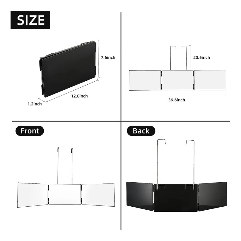 Espejo Tríptico 360 Grados Para Corte De Pelo Estilo Negro