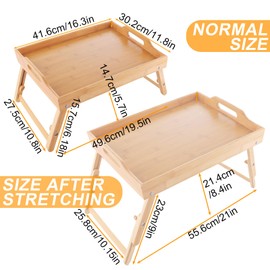 EATHEATY 2 Pack Bed Tray Table for Eating, 16.3 x 11.8 Inch Breakfast Food Tray with Adjustable Folding Legs, Portable Serving Tray for Sofa Laptop Desk Snack Tray