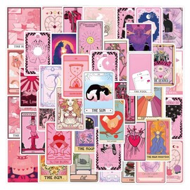 Pink Tarot Stickers for Teens Girls,55 PCS Waterproof Vinyl Decals for Laptop Water Bottles Skateboard Phone,Aesthetic Future Love Fortune,Myth Magic Astrology Divination Enthusiast (Pink)