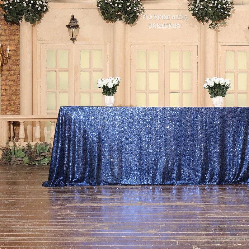 Eternal Beauty Sparkly Rectangle Sequin Tablecloths Wedding Party Banquet (Navy