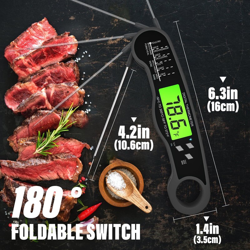 Instant Read Meat Thermometer Digital - Waterproof Food Thermometer with