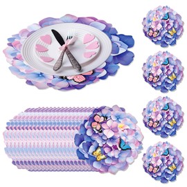 30 PCS Disposable Flower Placemats, Purple Hydrangea Decorative Placemats for Wedding Birthday Party Table Setting Supplies Decoration