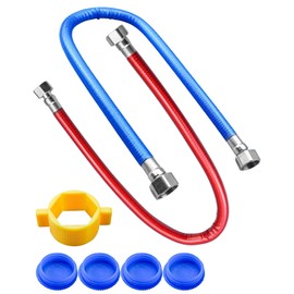 24 Inch Flexible Stainless Steel Corrugated Water Heater Connector, Hot and Cold Color Water Heater Hose with 1/2" FIP x 1/2" FIP Connector, 2PCS Red and Blue