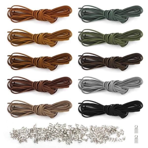 Yangfei 10 Pieces Suede Cord 3 mm x 5 m Leather Cord Laces Leather Cords for Bracelet Necklace Jewelry DIY Handmade Crafts (50 Meters)