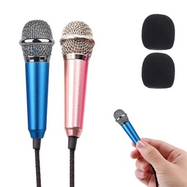 2Pcs Mini Microphone, Mini Karaoke Microphone with 3.5 mm Universal Cable, Voice Recording Mic Equipment, Portable Singing Microphone Suitable for Android Phones, iPhones, Laptops, and PC