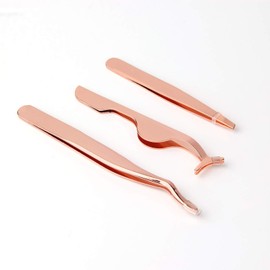 Arroyner 3Pcs Eyelashes Tool Fake Lash Applicator Lash Tools Fake Eyelashes Scissors (Rose Golden)