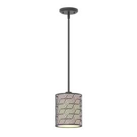 Inlight 1-Light Modern Kitchen Island Cylinder Pendant with Black Metal Frame and White Fabric Shade, 6 2/5" Wide Mini Single Pendant, Bulb Not Included, IN-0337-1-BK