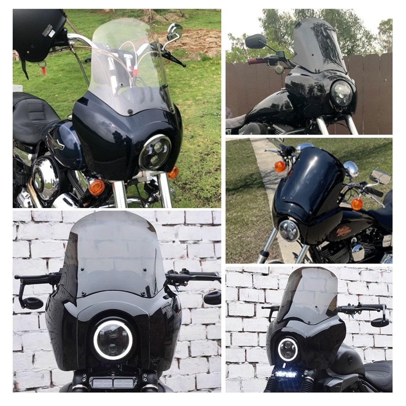 FATECIM Headlight Fairing with 15'' Smoke Windshield Windscreen for Harley