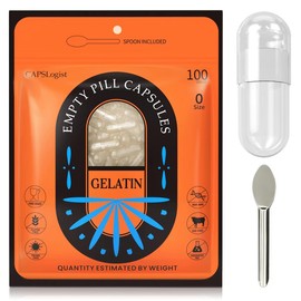 CAPSLogist Pill Capsules Empty Size 0, 100 Count Gelatin Empty Capsules with Micro Lab Spoon, Empty Gel Pill Capsules, DIY Pill Capsule Filling, Gluten Free and Non-GMO Certified, Clear