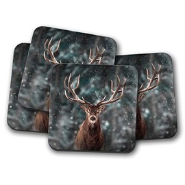 4 Set - Majestic Stag Coaster - Deer Winter Wild Animal Forest Dad #15336