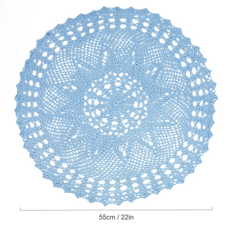 kilofly Handmade Crochet Cotton Lace Table Sofa Doily, Waterlily, Blue,