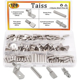 Taiss Pack of 120 Shelf Pins Kit Shelf Support 4 Styles Shelf Holder for Shelves / Bookcase / Cupboard / Wardrobe
