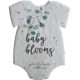 Of The Earth Handmade Paper - Infant Bodysuit Shaped Seed Paper - Baby Shower Favors - Printed Designs - 3" x 2" - Set of 24 (Baby Blooms Green)