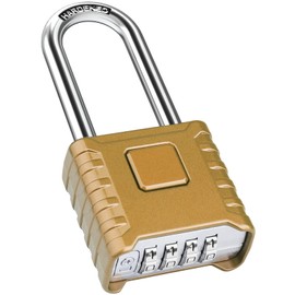 Heavy Combination Lock, Diyife 4-Digit Combination Lock with 8 mm Thick Long Shackle, 304 Stainless Steel, One Button Release, Waterproof & Anti-Theft for Yard, Fence, Garages, Gates - Brass