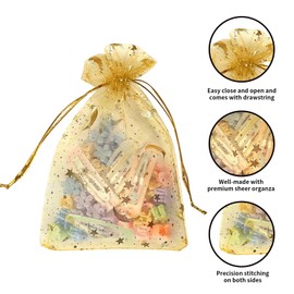 YHJZ 100PCS Moon Star Organza Bags, 4x6 inches (10x15cm) Small Mesh Bags Drawstring, Jewelry Gift Bags, Packaging Bags for Wedding, Party, Festival, Makeup Organza Favor Bags (Gold)