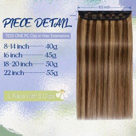 TESS Clip In Hair Extension,Hair Extensions Real Human Hair One Peice 5 Clips Straight Natural Hairpieces for Womens/Girls(#4/27 Medium brown＆Dark blonde,12Inch)