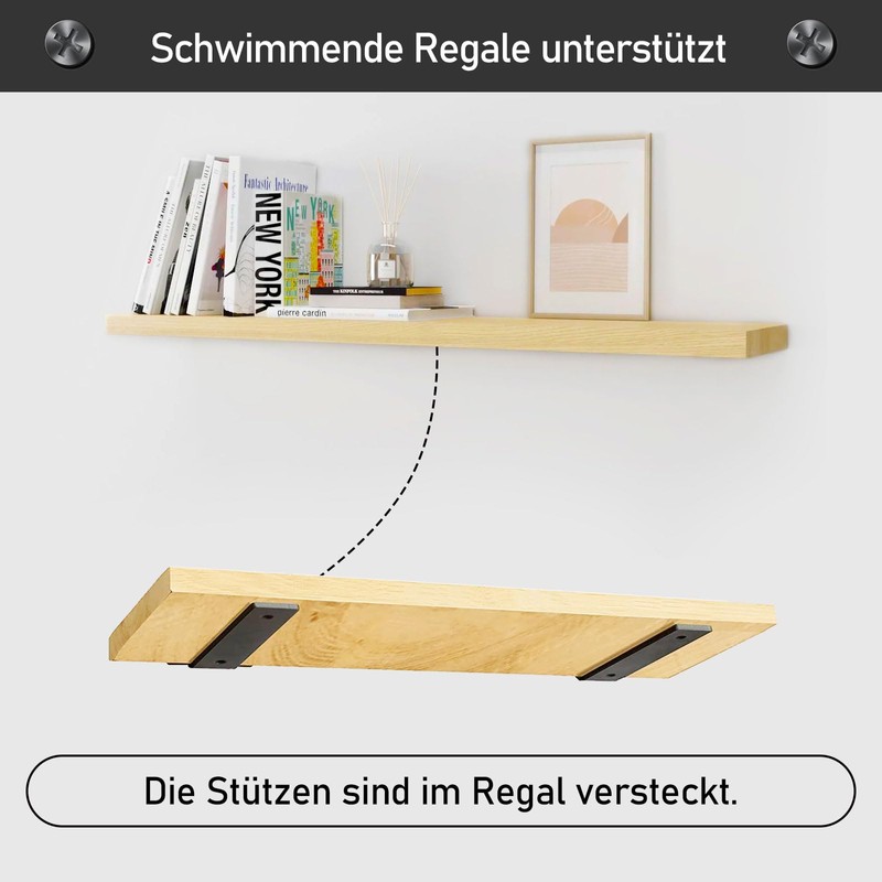 MLOQI Pack of 2 Shelf Brackets, Black, Shelf Bracket, Heavy