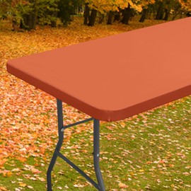 homing Rectangle Table Cloth Cover, Waterproof Polyester Elastic Fitted Tablecloth, Fits for 6 Foot Folding Tables, Washable Table Protector for Picnic, Camping, Outdoor (Rust, 30" x 72")