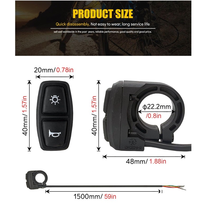 12-72V Universal Ebike Light and Horn Switch 2 in 1