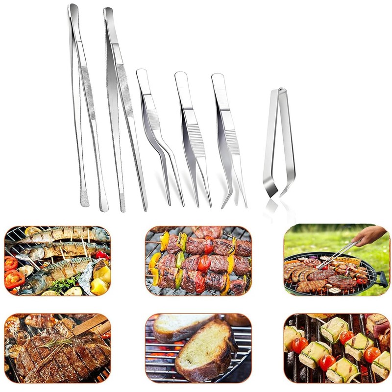 6Pcs Stainless Steel Kitchen Tongs Set | Professional Chef Cooking